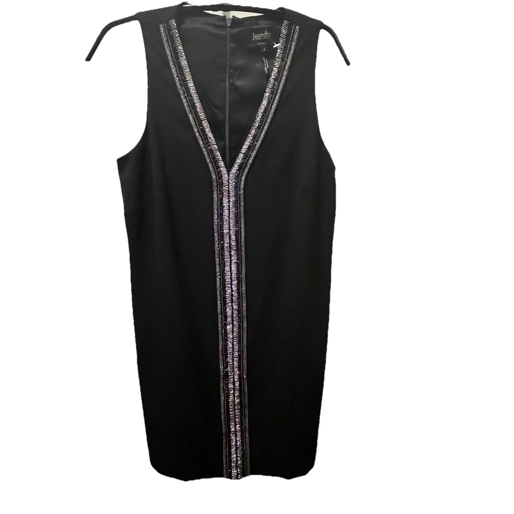 Laundry by Shelli Segal Shift Dress 8 Black Beaded Whimsigoth Baroque